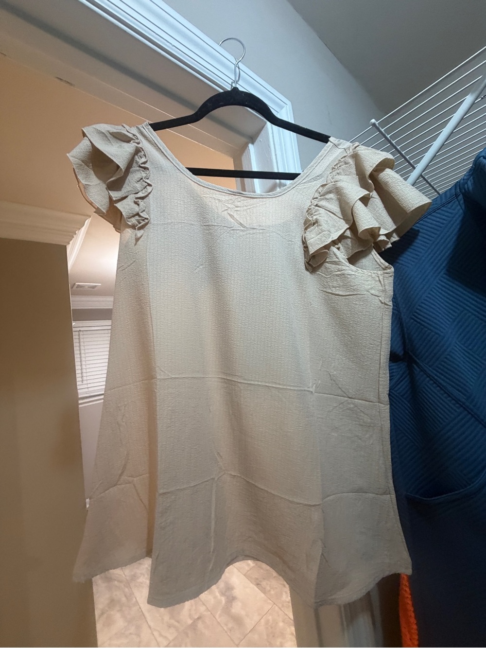 Cream Ruffle Sleeve Blouse for Women